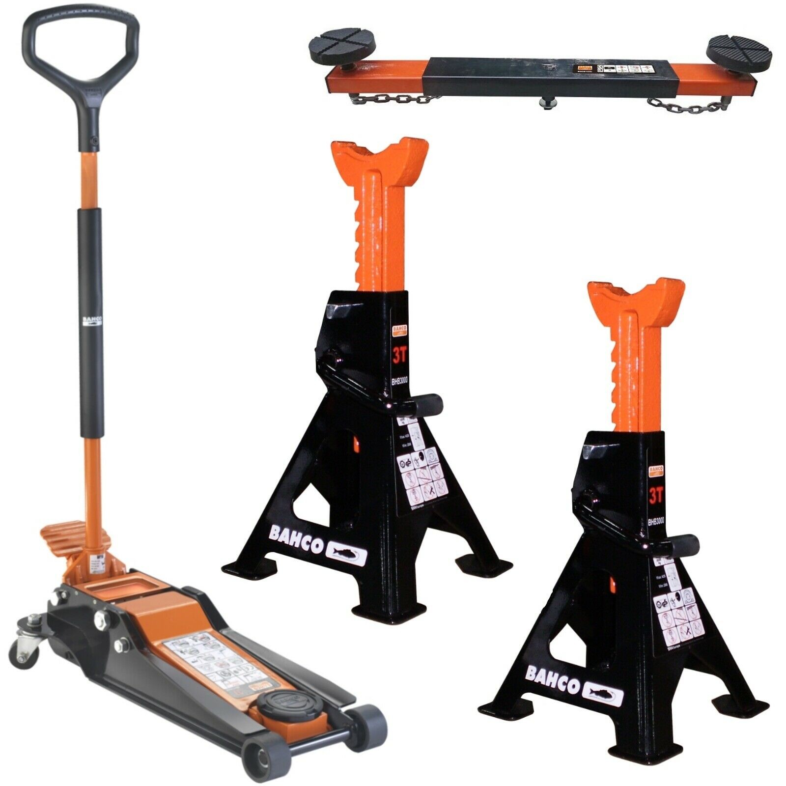 Chandelles à Crémaillère Bahco BH33000 3T - Support Véhicule 3000kg | Base Large, Stabilité Max