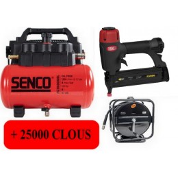 Lot Compresseur SENCO AC19306BL + Enrouleur TJEP 30mètres + Cloueur SENCO S200BN 25000 clous TJEP 15/22/30/40/50