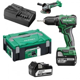 PERCEUSE VISSEUSE HIKOKI HITACHI DS18DD brushless (2 x 5Ah) 18v 55Nm + MEULEUSE HIKOKI HITACHI G18DSL2
