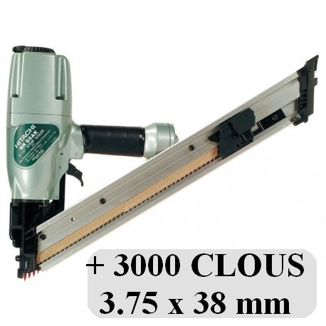 HITACHI NR65AK CLOUEUR D'ANCRAGE PNEUMATIQUE 38-64MM + 3000 CLOUS 3.75 X 38 mm pour connecteurs métalliques (destockage 2016)