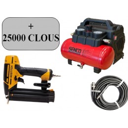 Lot Compresseur SENCO AC19306BL + TJEP Flexible 10mètres + Cloueur BOSTITCH BT1855SP + 25000 clous 15/20/30/38/50