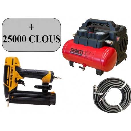 Lot Compresseur SENCO AC19306BL + TJEP Flexible 10mètres + Cloueur BOSTITCH BT1855SP 25000 clous TJEP 15/22/30/40/50