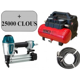 Lot Compresseur SENCO AC19306BL + TJEP Flexible 10mètres + Cloueur Makita AF506 + 25000 clous TJEP 15/22/30/40/50