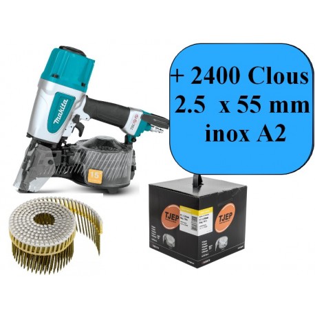 MAKITA AN613 CLOUEUR PNEUMATIQUE 38/65mm 15° rouleaux métal/pvc