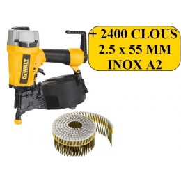 DEWALT DPN64C + 2450 clous 2.5 x 55 inox A2 CLOUEUR PNEUMATIQUE 32/64mm 15°