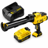 Kit STANLEY FATMAX V20 comprenant le pistolet à mastic SFMCE600B-XJ, une batterie 4Ah SFMCB14M1 et un chargeur rapide.