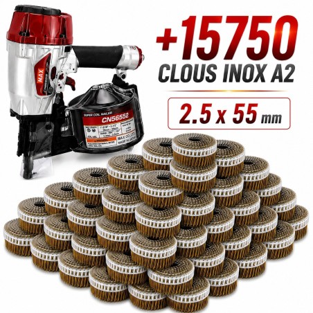 MAX CN565S2 PACK PRO CLOUEUR BARDAGE + 15750 CLOUS 2.5x55 inox A2