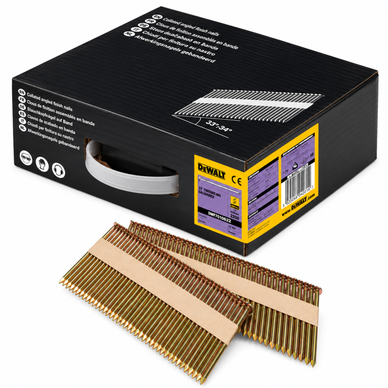 DEWALT DNP3190G12Z 2200 CLOUS EN BANDE 34° SANS GAZ 3.1 x 90 Lisses Galva 12µ